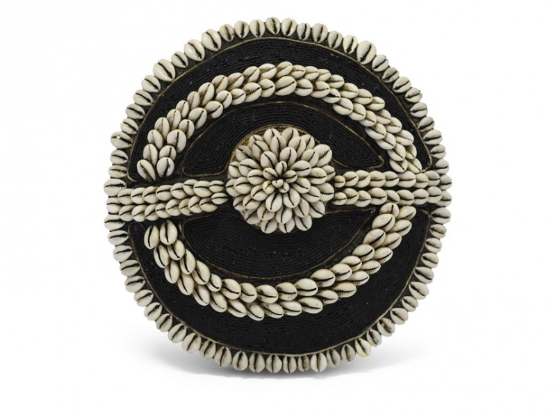 Small Beaded Shield - Black Oval Cowrie Split Design Small Beaded Shield - Black Oval Cowrie Split Design